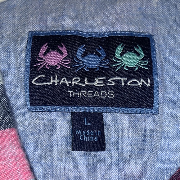 Men’s Linen Blend “Charleston Threads” Short Sleeve, Button Down, Dressy Casual - Picture 9 of 10